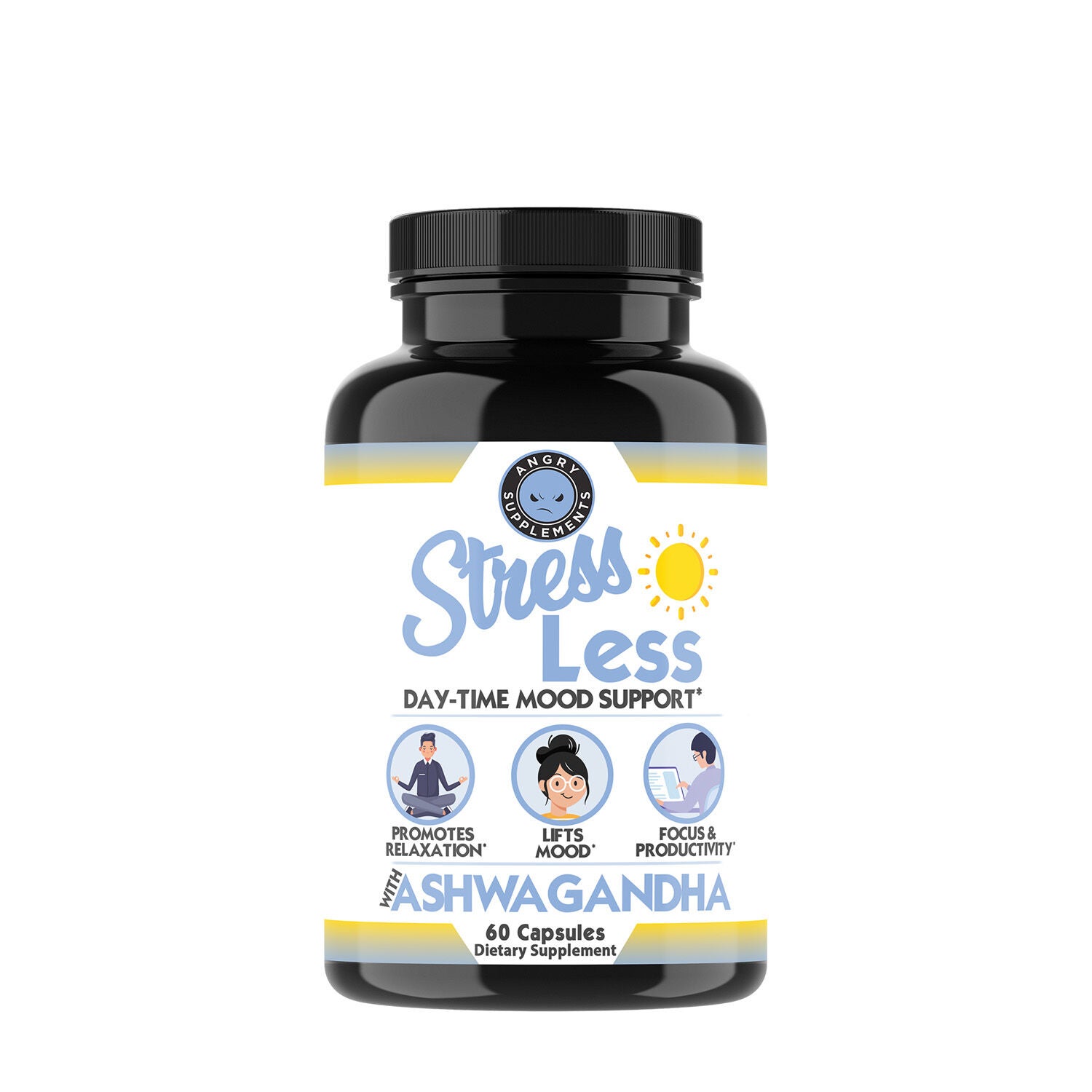 Angry Supplements Stress Less Day-Time Mood Support - 60 Capsules (30 Servings)
